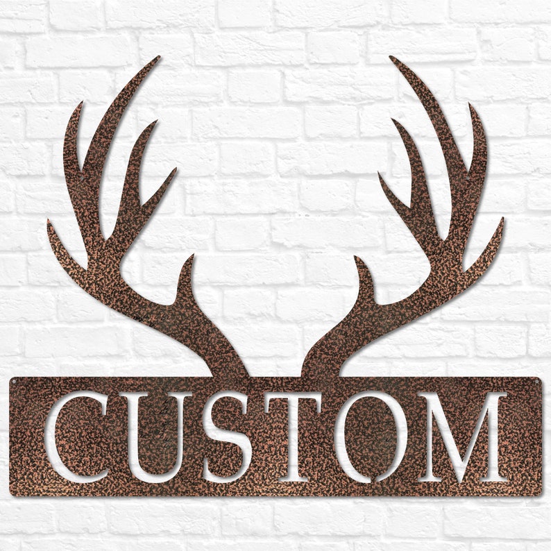 Custom Metal Deer Antler Monogram Deer Antler Decor Deer Hunter Gift Deer Name Sign Fathers Day Gift Gift for Him Cabin Sign Copper Vein