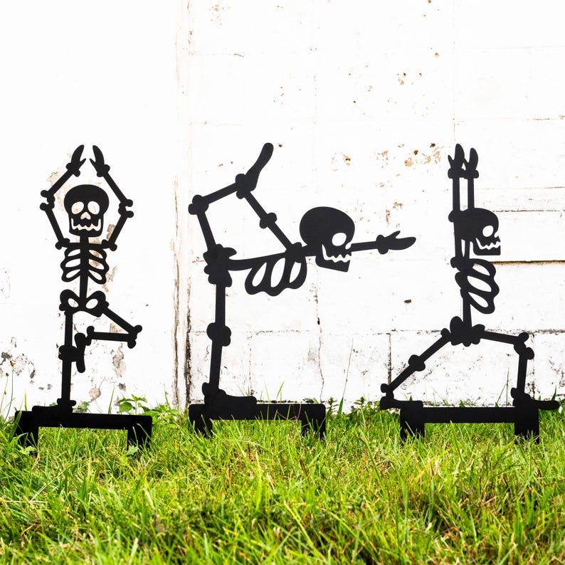 Outdoor Skeleton Halloween Decor, Halloween Outdoor Sign, Halloween Garden Signs, Metal Halloween Yard Stakes, Halloween Sign Skeleton Decor image 2