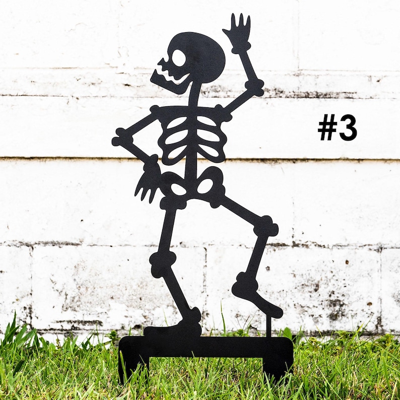 Outdoor Skeleton Halloween Decor, Halloween Outdoor Sign, Halloween Garden Signs, Metal Halloween Yard Stakes, Halloween Sign Skeleton Decor Skeleton #3 (1 item)