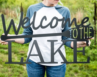 Welcome to the Lake Sign | Lake House Decor | Lakehouse Wall Art | Paddle Welcome Sign | Canoe Paddle Art | Pond Coastal Metal Beach Decor