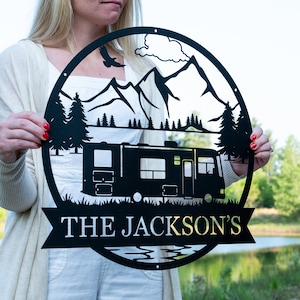 Custom Motor Home Camper Sign Metal Outdoor Camping Sign Family Camp Sign Mountain Camping Gift Sign for Campers RV Campground Sign image 2