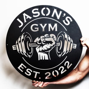 Custom Metal Dumbbell Gym Name Sign, Weightlifting Workout Room Wall Art, Personalized Home Gym Sign, Custom Gym Decor, Workout Garage