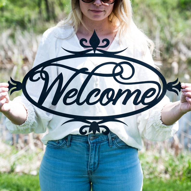 Metal Welcome Sign for Front Porch Welcome Sign Wedding Gift for Couple Gift Steel Welcome Sign Welcome Word Wall Art Outdoor Welcome Sign image 1