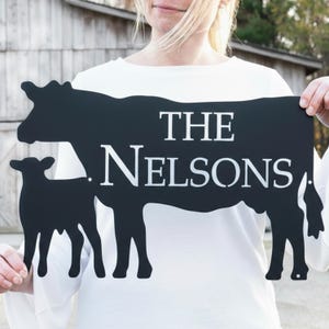 Metal Cow Calf Farm Sign | Custom Farmer Sign | Farmhouse Decor | Farm Animals Sign | Personalized Cow Sign | Plasma Cut Steel Sign