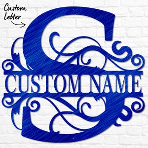 Custom Metal Signs Monogram Wall Decor Metal Wall Art Last Name Sign Family Name Sign Personalized Wedding Gift Custom Metal Art Blue Translucent