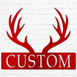 Custom Metal Deer Antler Monogram Deer Antler Decor Deer Hunter Gift Deer Name Sign Fathers Day Gift Gift for Him Cabin Sign Red Translucent