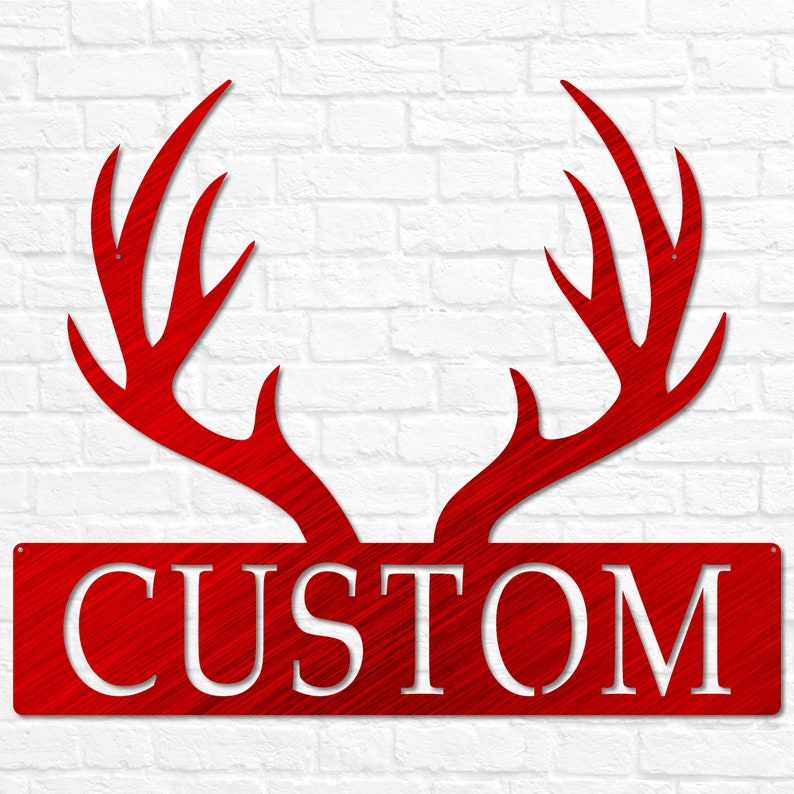 Custom Metal Deer Antler Monogram Deer Antler Decor Deer Hunter Gift Deer Name Sign Fathers Day Gift Gift for Him Cabin Sign Red Translucent