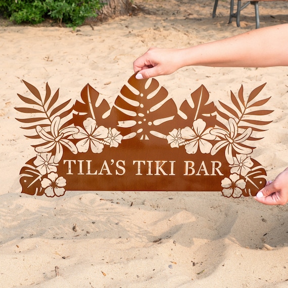 Personalized Tiki Bar Metal Sign | Beach Bar Sign Art | Living Room Decor, Tiki Bar Decor, Beach House, Hawaiian Decor, Tiki Bar Name Sign