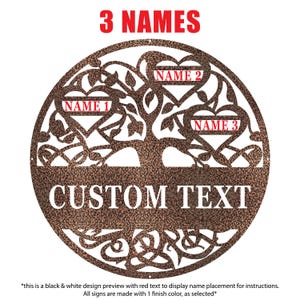 Family Tree of Life Wall Art Personalized Metal Garden Decor Custom Tree Sign Couples Housewarming Gift Anniversary Gift Living Room Decor Copper Vein 3 Names
