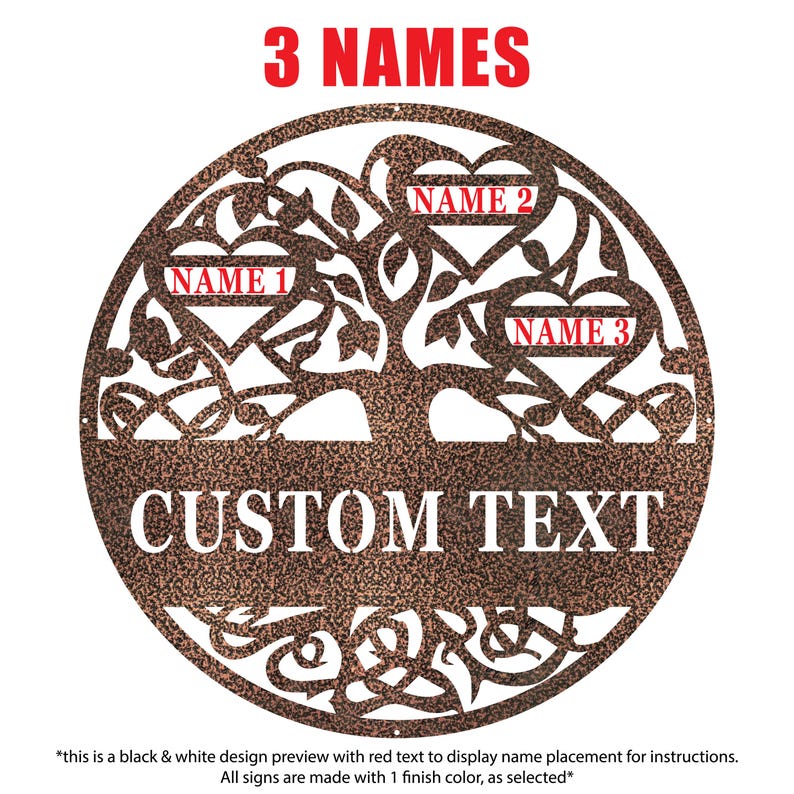 Family Tree of Life Wall Art Personalized Metal Garden Decor Custom Tree Sign Couples Housewarming Gift Anniversary Gift Living Room Decor Copper Vein 3 Names