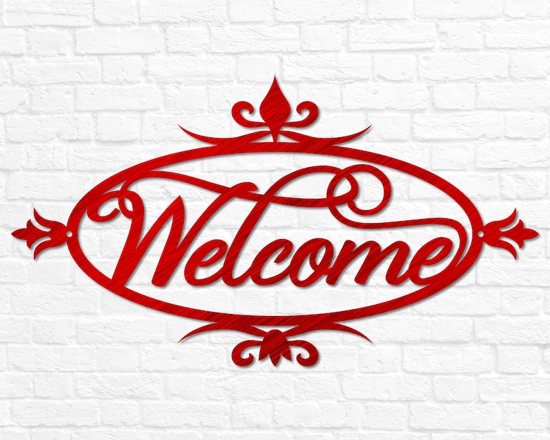 Metal Welcome Sign for Front Porch Welcome Sign Wedding Gift for Couple Gift Steel Welcome Sign Welcome Word Wall Art Outdoor Welcome Sign Red