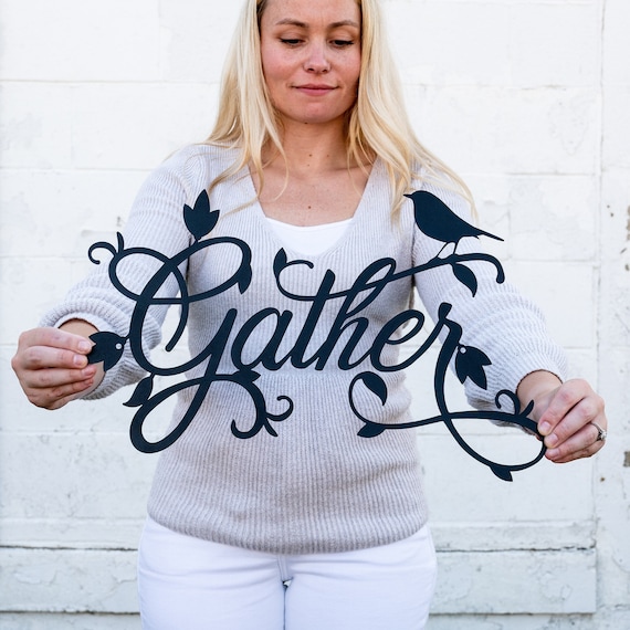 Metal Gather Sign Metal Gather Wall Decor Gather Wall Art Gather Wall Sign Gather Metal Word Dining Room Wall Art Metal Cursive Word Sign