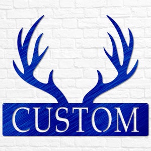 Custom Metal Deer Antler Monogram Deer Antler Decor Deer Hunter Gift Deer Name Sign Fathers Day Gift Gift for Him Cabin Sign Blue Translucent