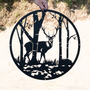 Circle Deer Buck Metal Cabin Sign | Dad Gift Gift for Him | Outdoor Hunting | Deer Hunter Gift | Deer Cabin Decor | Buck Deer Antler Decor