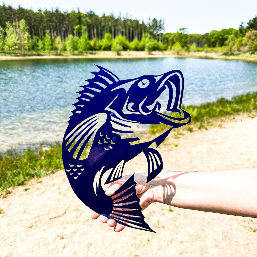 Metal Bass Wall Art Metal Wall Decor Bass Fishing Gift for Men Metal Sign Steel Sign Fishing