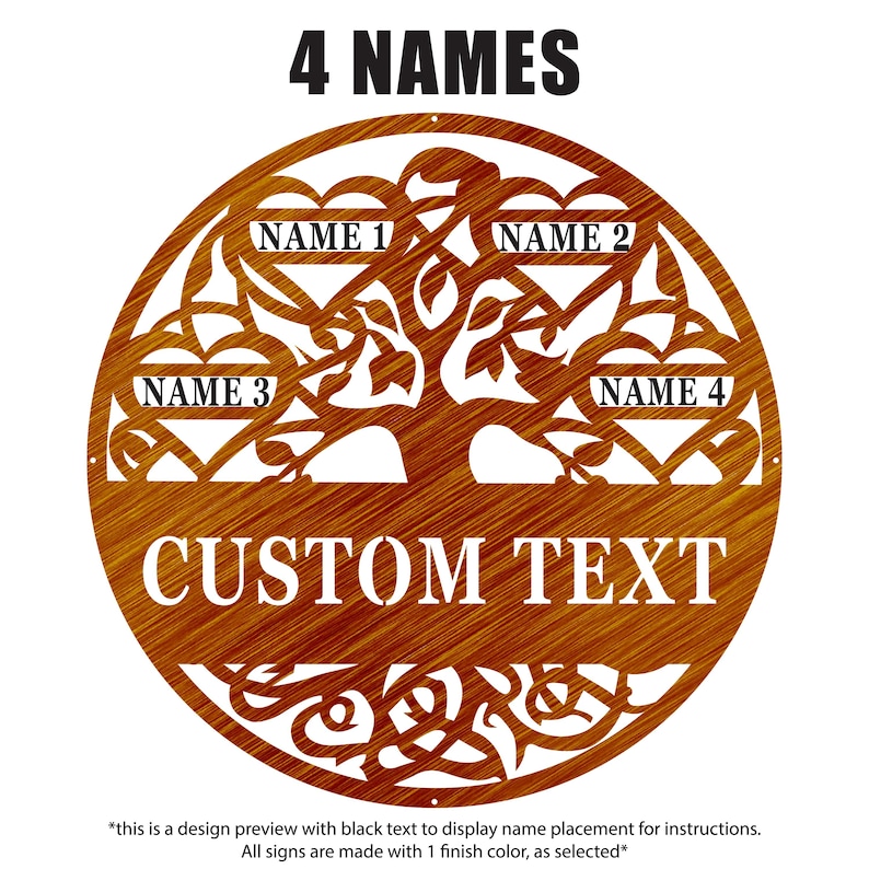 Family Tree of Life Wall Art Personalized Metal Garden Decor Custom Tree Sign Couples Housewarming Gift Anniversary Gift Living Room Decor Copper - 4 Names