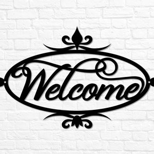 Metal Welcome Sign for Front Porch Welcome Sign Wedding Gift for Couple Gift Steel Welcome Sign Welcome Word Wall Art Outdoor Welcome Sign Black