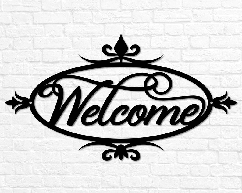 Metal Welcome Sign for Front Porch Welcome Sign Wedding Gift for Couple Gift Steel Welcome Sign Welcome Word Wall Art Outdoor Welcome Sign Black