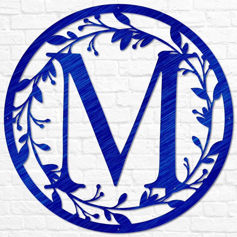 Metal Circle Letter Monogram with Vines Wall Monogram Sign Couples Gift Letter Decor, Letter Vine Monogram Wedding Gift, Metal Sign Blue Translucent