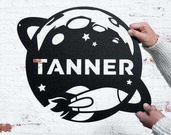 Metal Outer Space Name Decor | Outer Space Nursery Personalized Name Sign, Astronaut Space Wall Art, Outer Space Galaxy Nursery, Rocketship