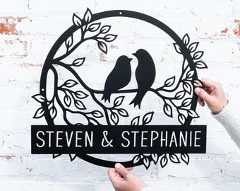 Metal Love Birds Rustic Wedding Decor, Personalized Wedding Gifts, Custom Wedding Signs, Bird Wall Decor, Bridal Shower Sign Garden Sign