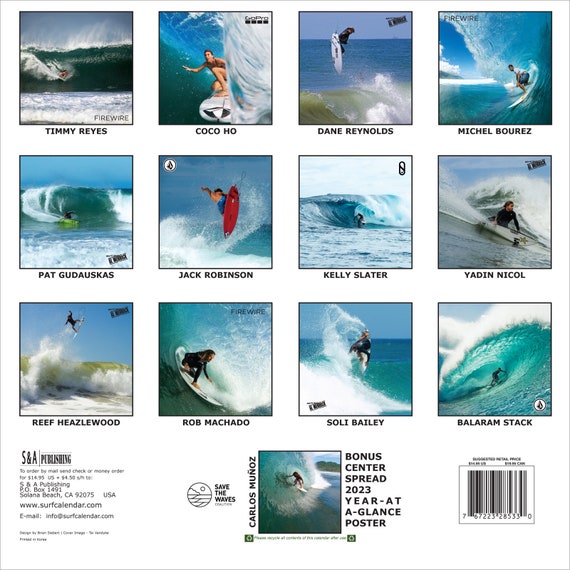 Surf Calendar 2022 Pro Surf 2022 Calendar | Etsy
