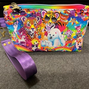 Lisa Frank, 80's, 90's, rainbow, polar bears, tiger, leopard wristlet bag.