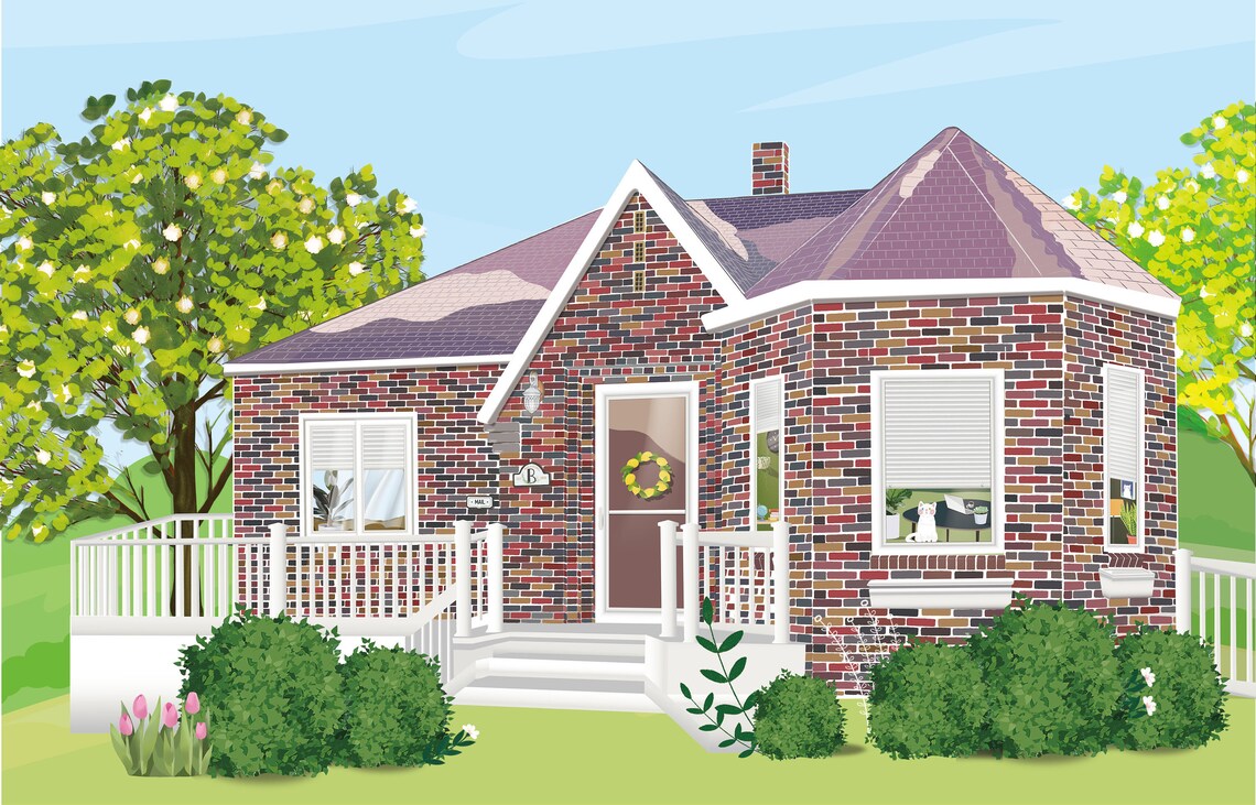 Custom Home Graphic Digital Home Illustration Graphic Etsy