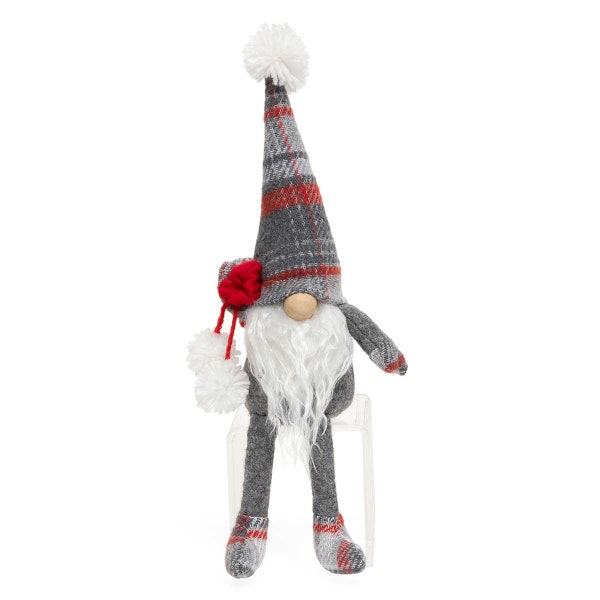 Warm red and grey flannel winter gnome, Santa sack tiered tray