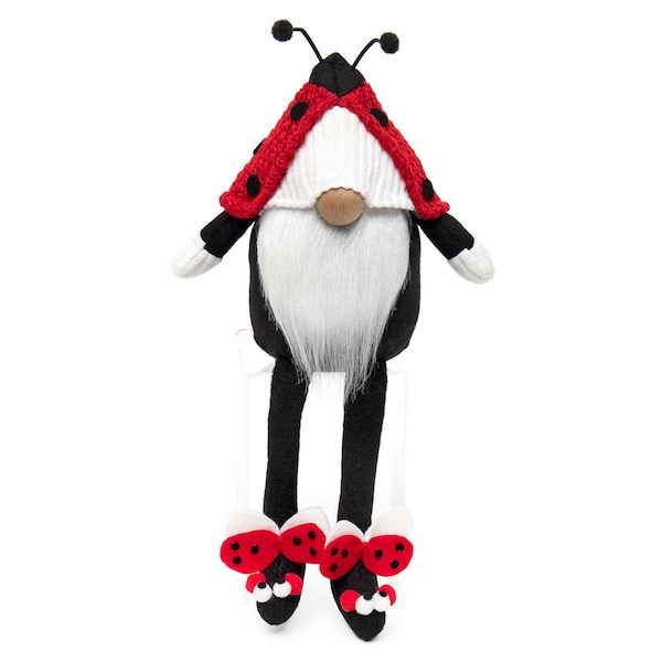 Lady bug gnome with dangling legs, spring gnome, cottage core