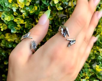 The Hands ring. Michelangelo hands. Creation of Adam. Biblical story. Bypass style ring. Unisex ring. Handmade, Sterling Silver 925