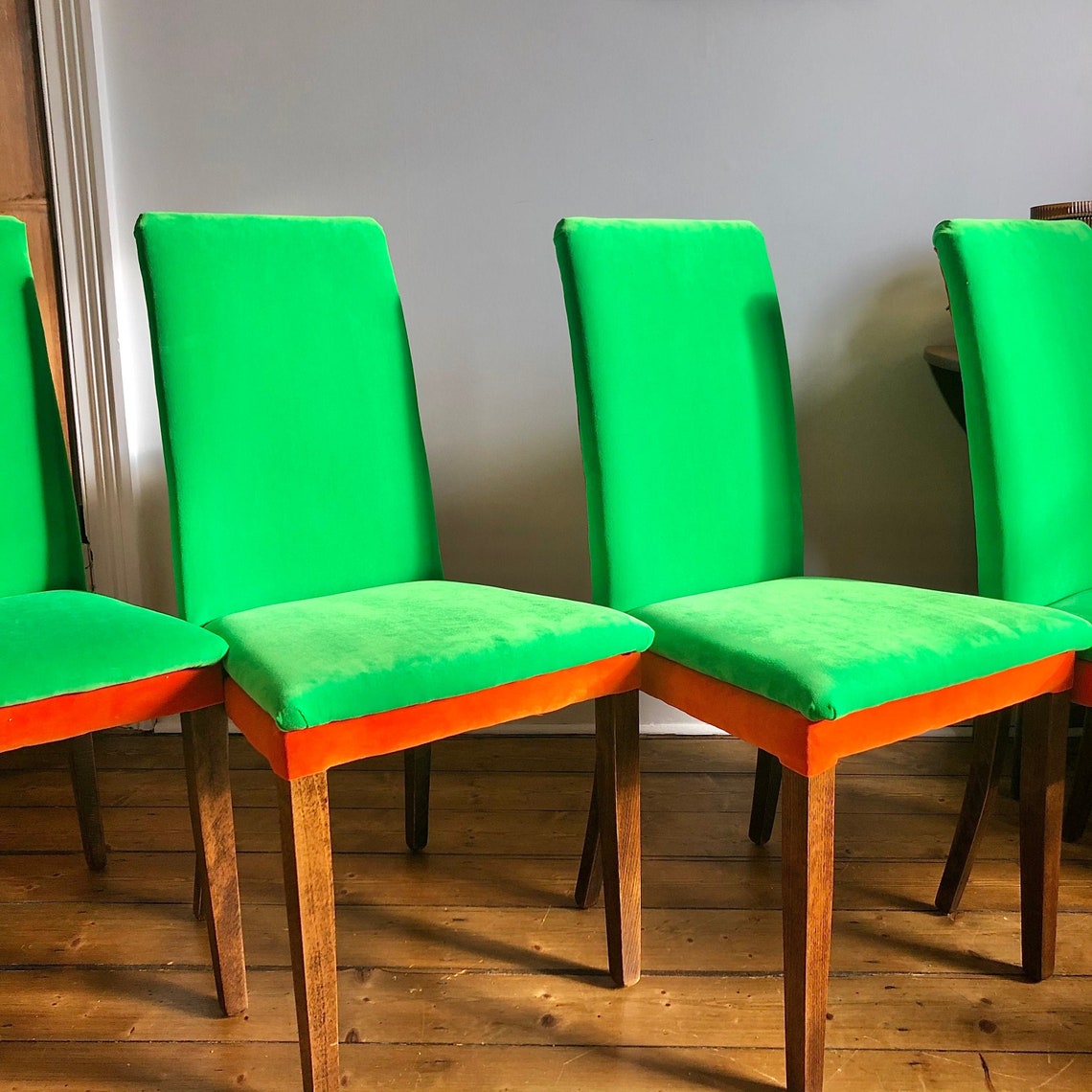 High Back Green Dining Chairs Set of Four Green and Orange Etsy UK