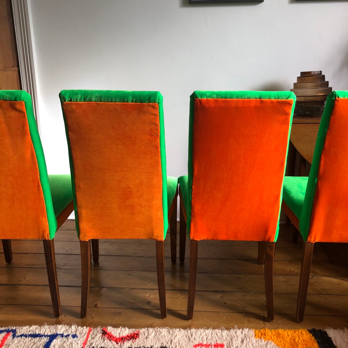 High Back Green Dining Chairs Set of Four Green and Orange Etsy UK