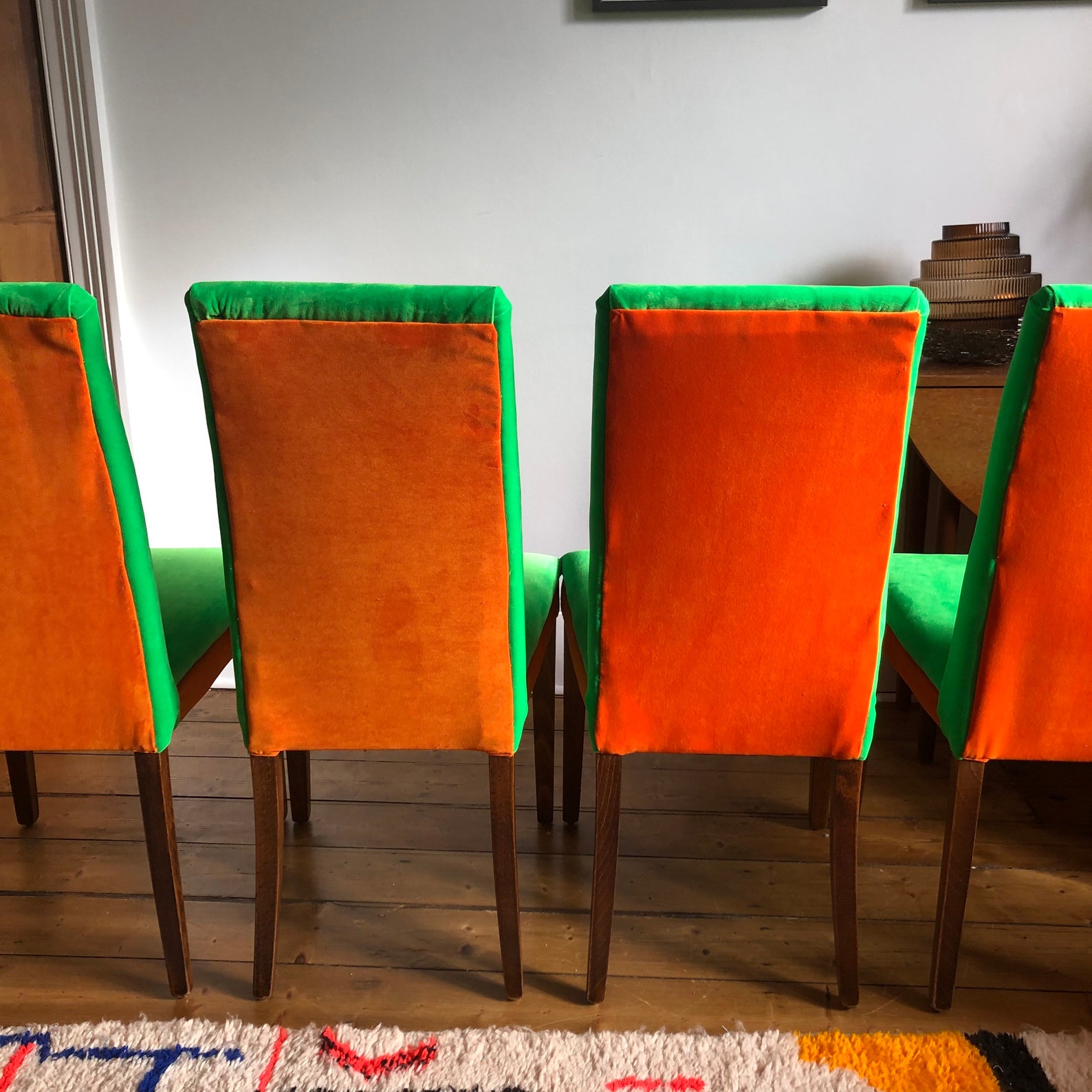 High Back Green Dining Chairs Set of Four Green and Orange Etsy UK