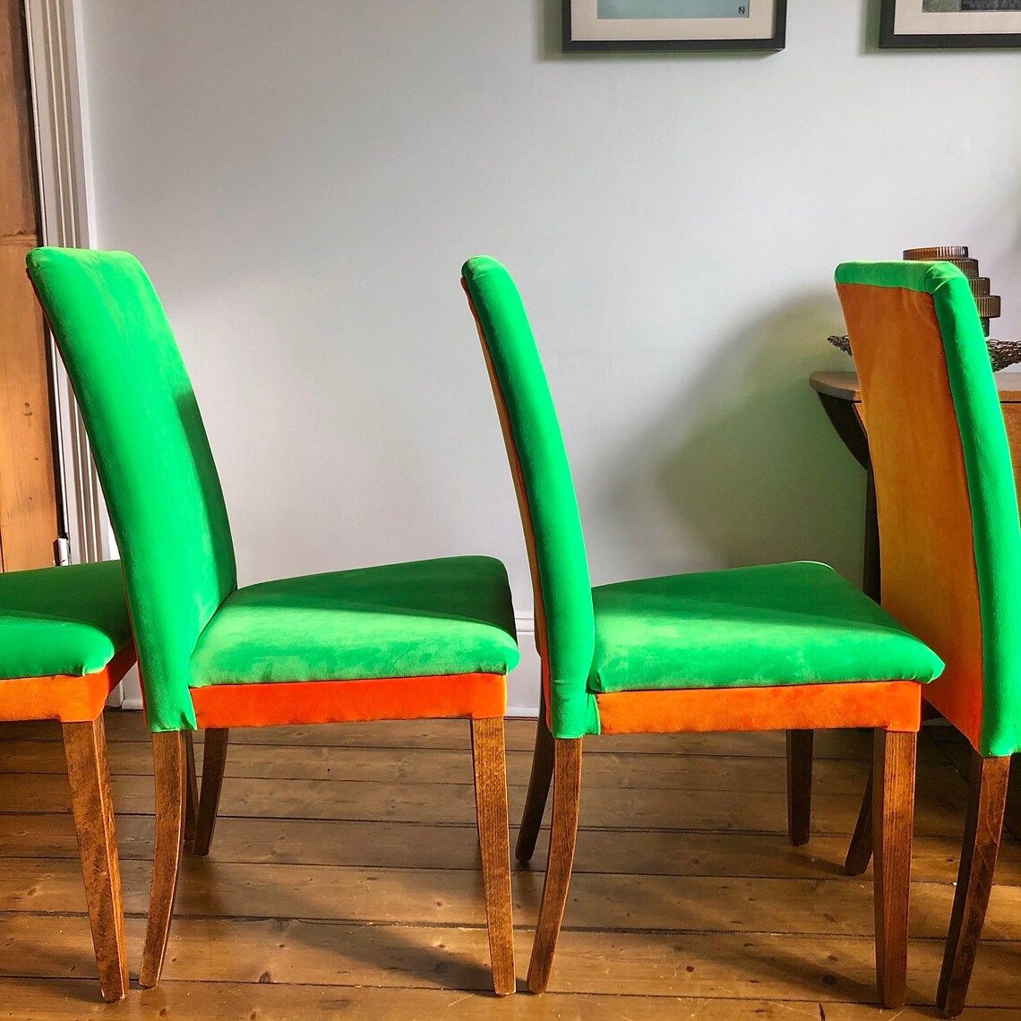 High Back Green Dining Chairs Set of Four Green and Orange Etsy UK