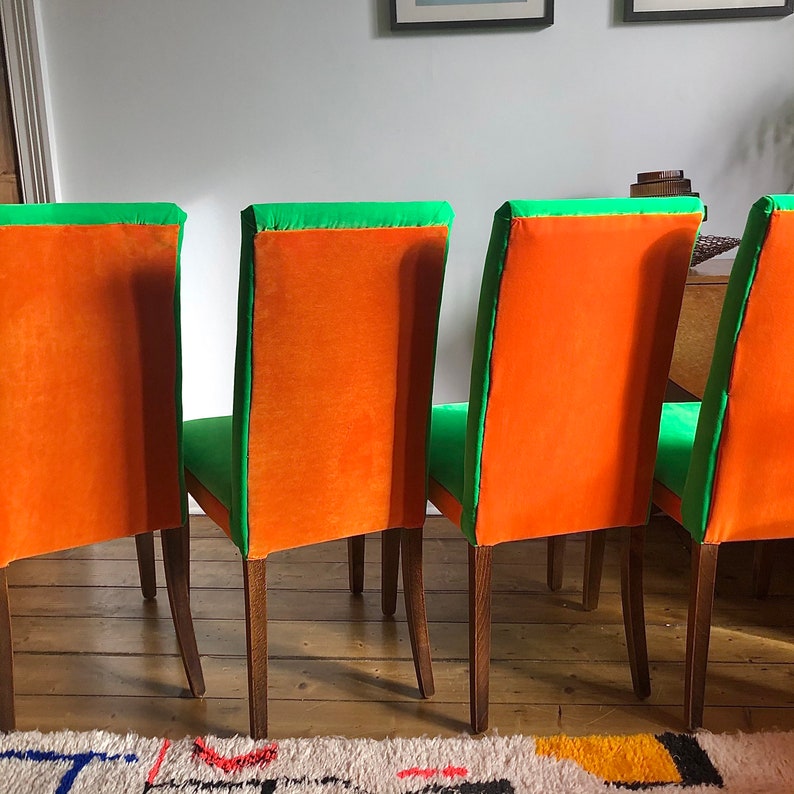 High Back Green Dining Chairs Set of Four Green and Orange Etsy UK