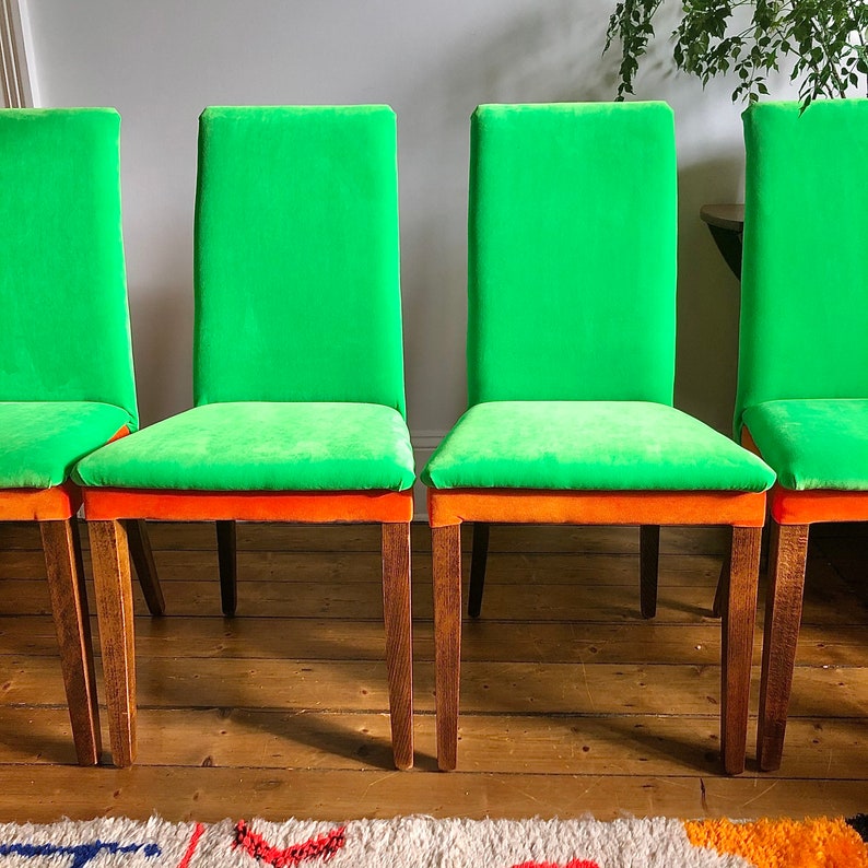 High Back Green Dining Chairs Set of Four Green and Orange Etsy UK
