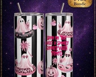 Pink Summerween Ghost Tumbler Wrap Bundle | 20oz Skinny Sublimation Design (Digital Download)