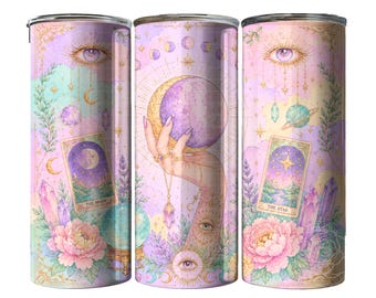 Pastel Witchy Tumbler Wrap | Celestial Tarot, Crystal Ball Sublimation Design (Digital Download)