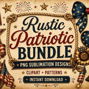 Rustic Patriotic Clipart Patterns Bundle | Vintage American PNG Sublimation Designs image 1