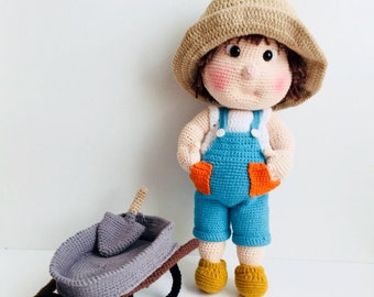 Amigurumi Gardener Tommy Doll,Handmade Knitted Crochet Doll,Personalized Doll,Crochet Toys For Kids,Amigurumi Customised Design Doll,14 inch