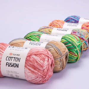 YarnArt Cotton Fusion – 100% Cotton Knitting Yarn, Light Weight, 100g, 225m, Soft Cotton Crochet Yarn, Summer Yarn,246 yds,3.53 oz