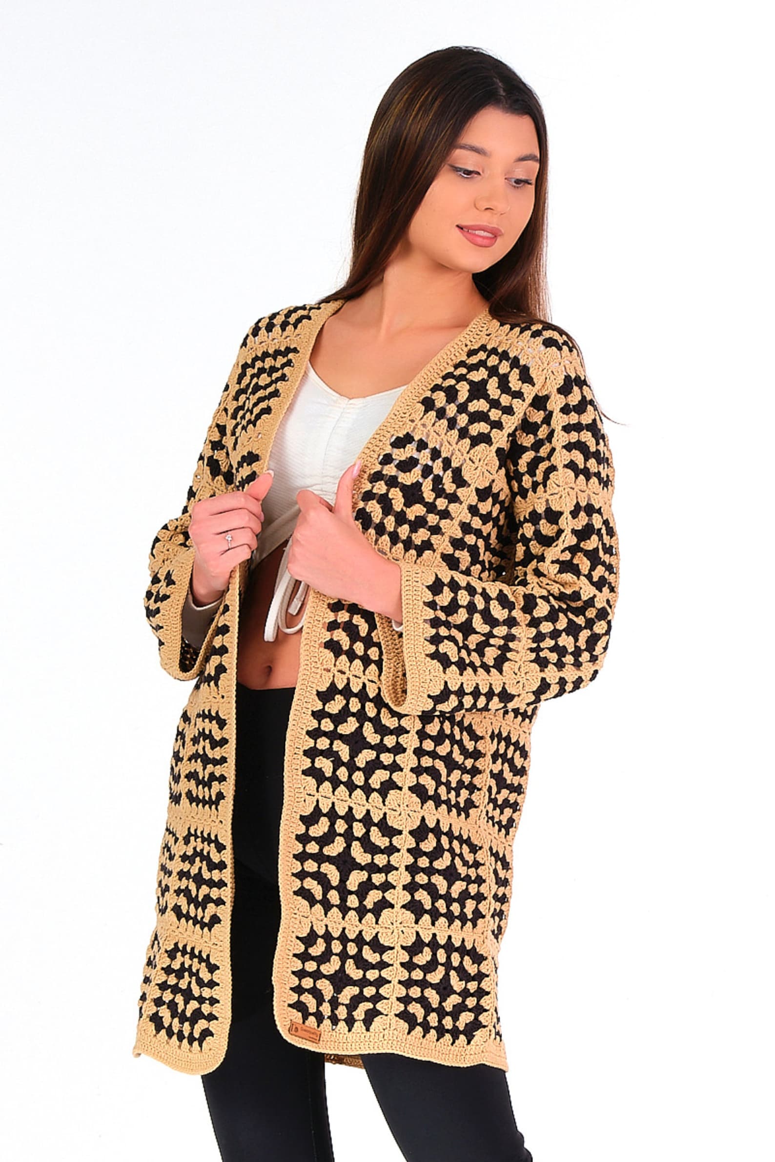 Crochet Knit Cardigangranny Square Jackethandmade Patchwork Etsy