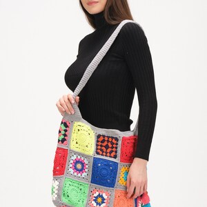 Crochet Bag Handmade, Crochet Market Bag, Small Tote Bag, Granny Square Bag, Knit Crochet Bag, Handmade Bag Crochet For Woman image 8