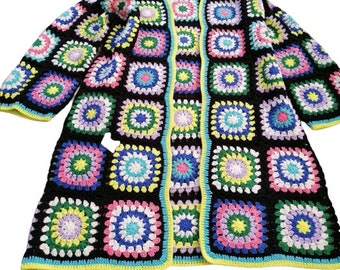 Granny Square Crochet Cardigan,Summer Cardigan,Handmade Sweater,Boho Crochet Coat,Cotton Sweater,Patchwork Cardigan,Sweater Vest Women