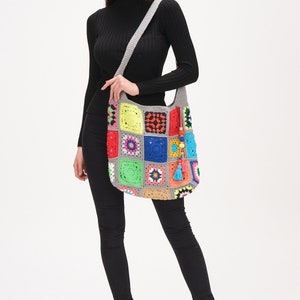 Crochet Bag Handmade, Crochet Market Bag, Small Tote Bag, Granny Square Bag, Knit Crochet Bag, Handmade Bag Crochet For Woman image 5