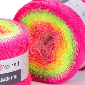 YarnArt Flowers Vivid – Gradient Neon Yarn Cake, 250g 8.82 oz,1093 yds,55% Cotton,Bright Summer Yarn, Super Fine Yarn for Crochet & Knitting