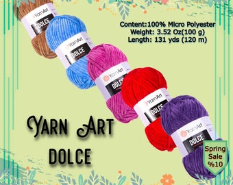 Yarn Art Dolce Velvet Knitting Yarn,Amigurumi Yarn,Super Bulky Yarn,Blanket Yarn,Teddy Bear Yarn,100% Micro Polyester Yarn,3.52 Oz,131 Yds