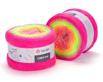 YarnArt Flowers Vivid Gradient Neon Yarn Cake – 55% Cotton, Super Fine Weight, Crochet Yarn