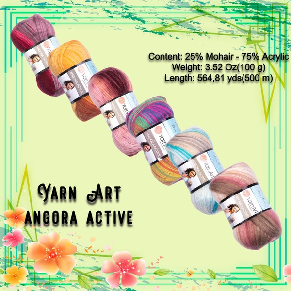 Yarn Art Angora Active Mohair Yarn,Wool Shawl Yarn,Warn Soft,Wool Yarn,Fingering Sock Yarn,25% Mohair,100 gr,3.52 Oz,500 meter,546.80 Yds